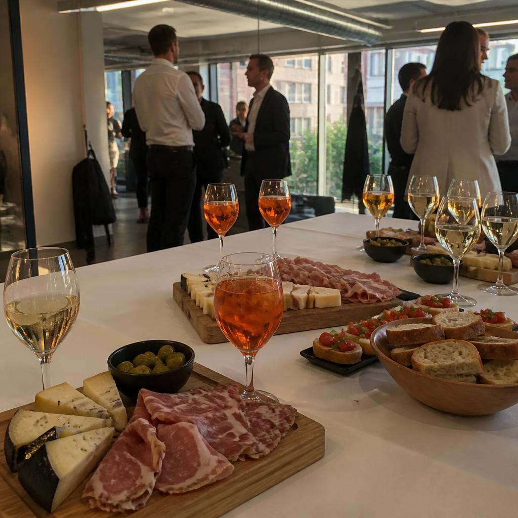 Aperitivo di networking allestito in ufficio