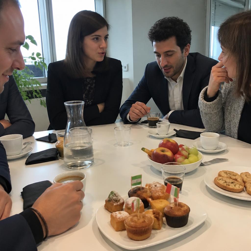 Coffee break aziendale con caffè e pasticceria